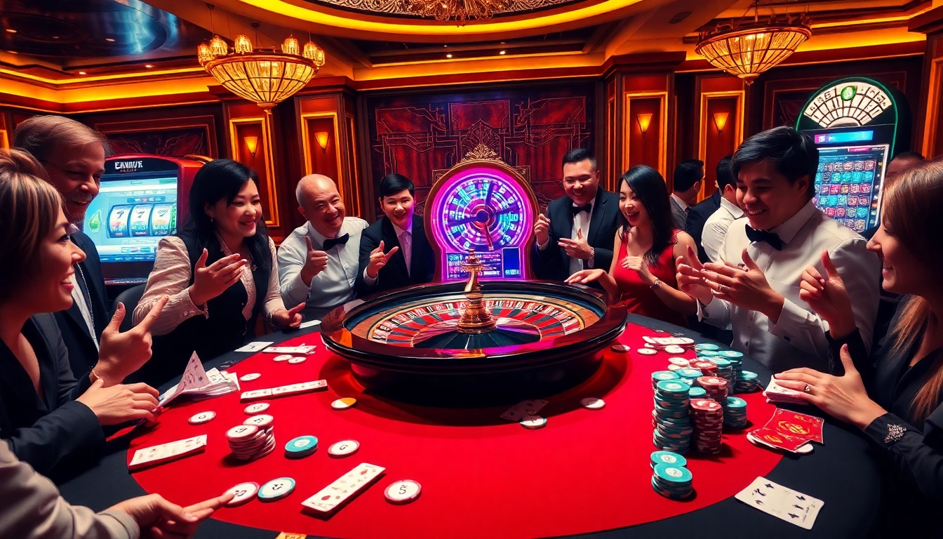Experience thrilling gameplay at https://goal123q.com/ with an elegant casino atmosphere featuring roulette and excited players.