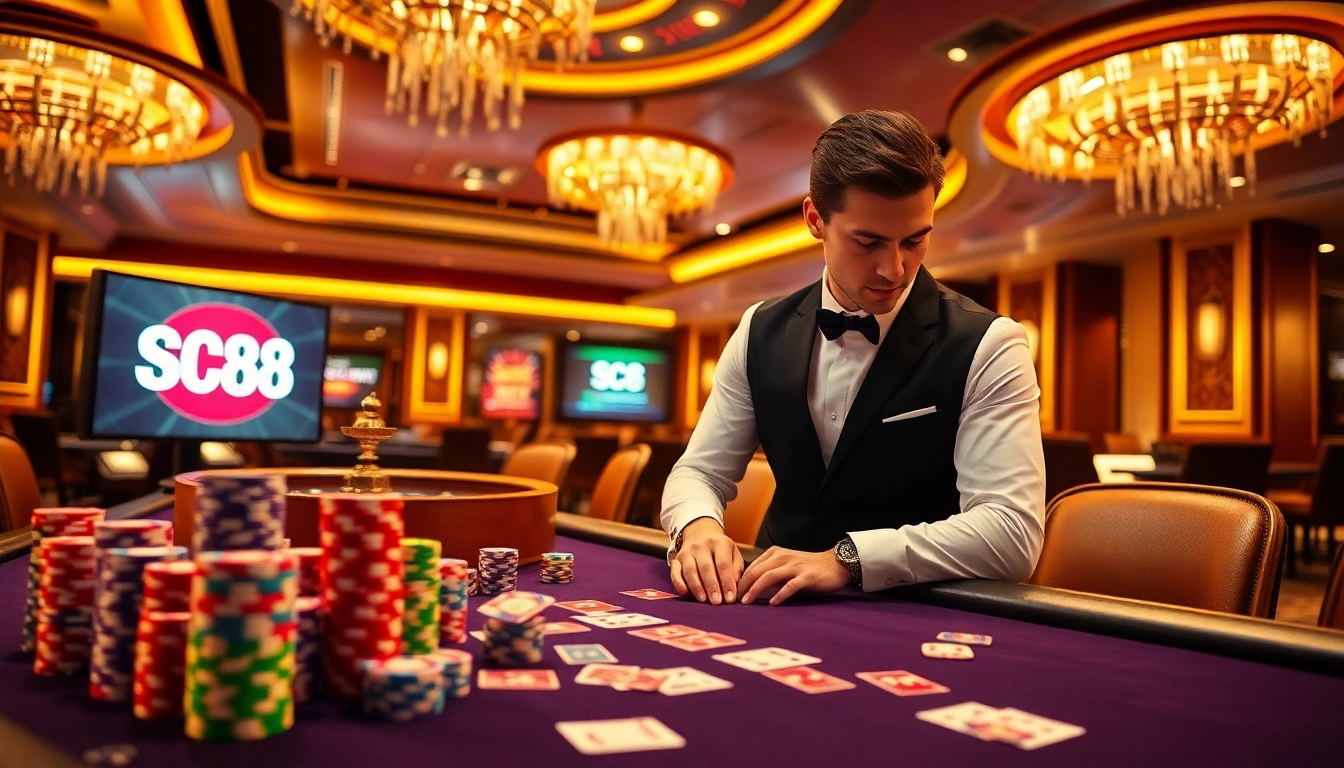 Experience thrilling gameplay at SC88 with vibrant poker chips and cards on a lively casino table.