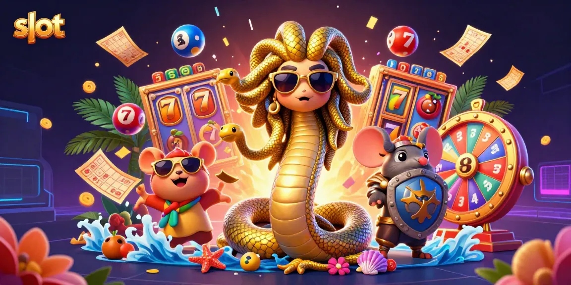 Spin slot games with a friendly Medusa and warrior mouse amidst colorful elements.
