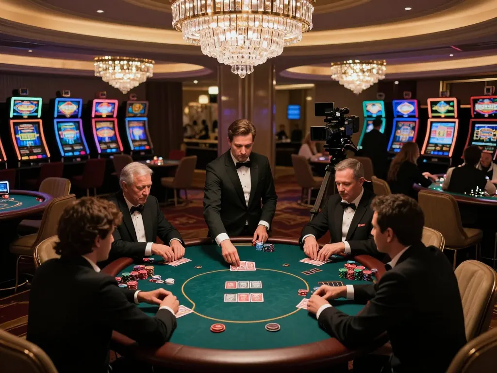 High-stakes poker game at Say88 casino with elegant decor and focused players.