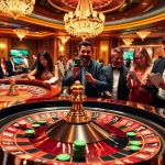 RR88 players enjoying an exciting game at a high-end casino table with vibrant chips and cards.