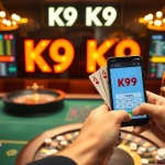 K9 K9 app displayed on a smartphone amidst glamorous casino chips and a roulette wheel.
