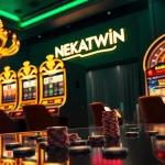 Engage with NEKATWIN online slots at a luxurious casino with vibrant gaming elements.