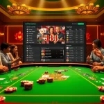 Players engaging in exciting j88 casino games at a vibrant gambling table.