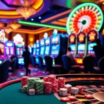 Players enjoying engaging slot online games in a vibrant casino atmosphere with colorful slot machines.