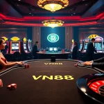 Experience high-stakes action at VN88's luxurious poker tables capturing the thrill of gambling.