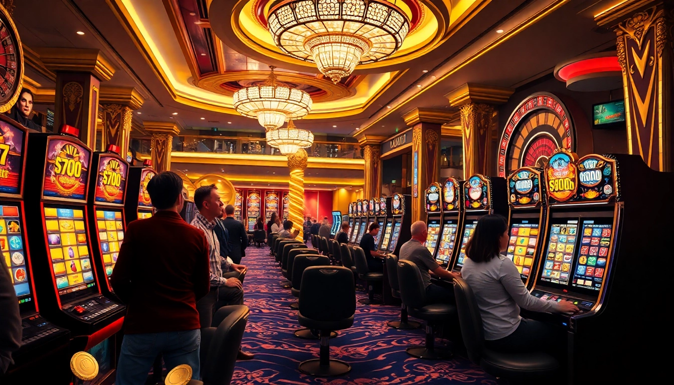 Experience the excitement of slot88 games in a luxurious casino setting with vibrant slot machines.