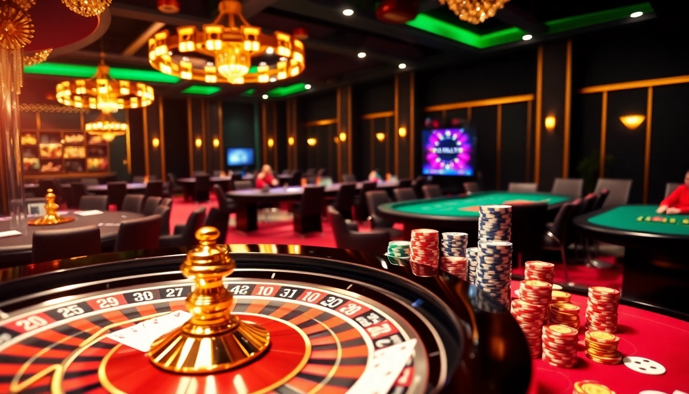 Engaging scene of luxury casino featuring Tool xổ số siêu tốc with vibrant tables and exciting atmosphere.