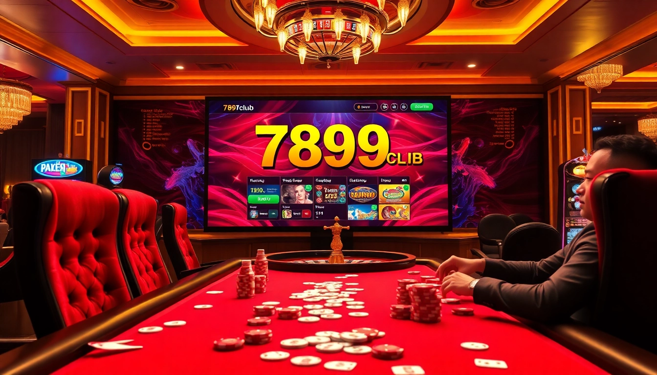 A player enjoys the thrill of gaming at 789club with vibrant slot machines and a roulette table in view.