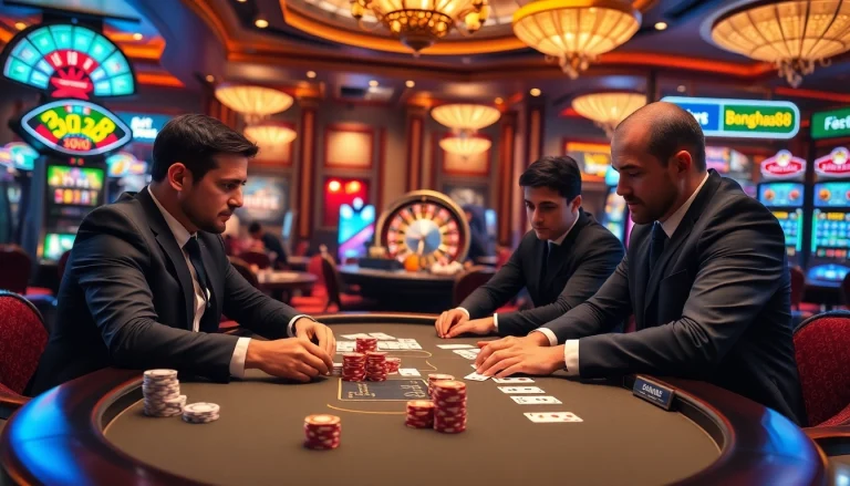 Experience the thrilling atmosphere at bong88.casa with professional poker players in action.