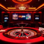 Experience thrilling casino action with RR88 at a vibrant roulette table showcasing chips and cards.