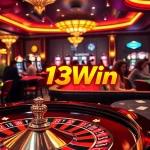Engaging players at the 13Win casino table with vivid chips and roulette ambiance
