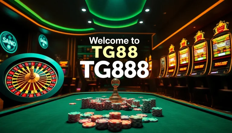 Experience tg88 đăng nhập at an online casino with vibrant games, poker chips, and a thrilling atmosphere.