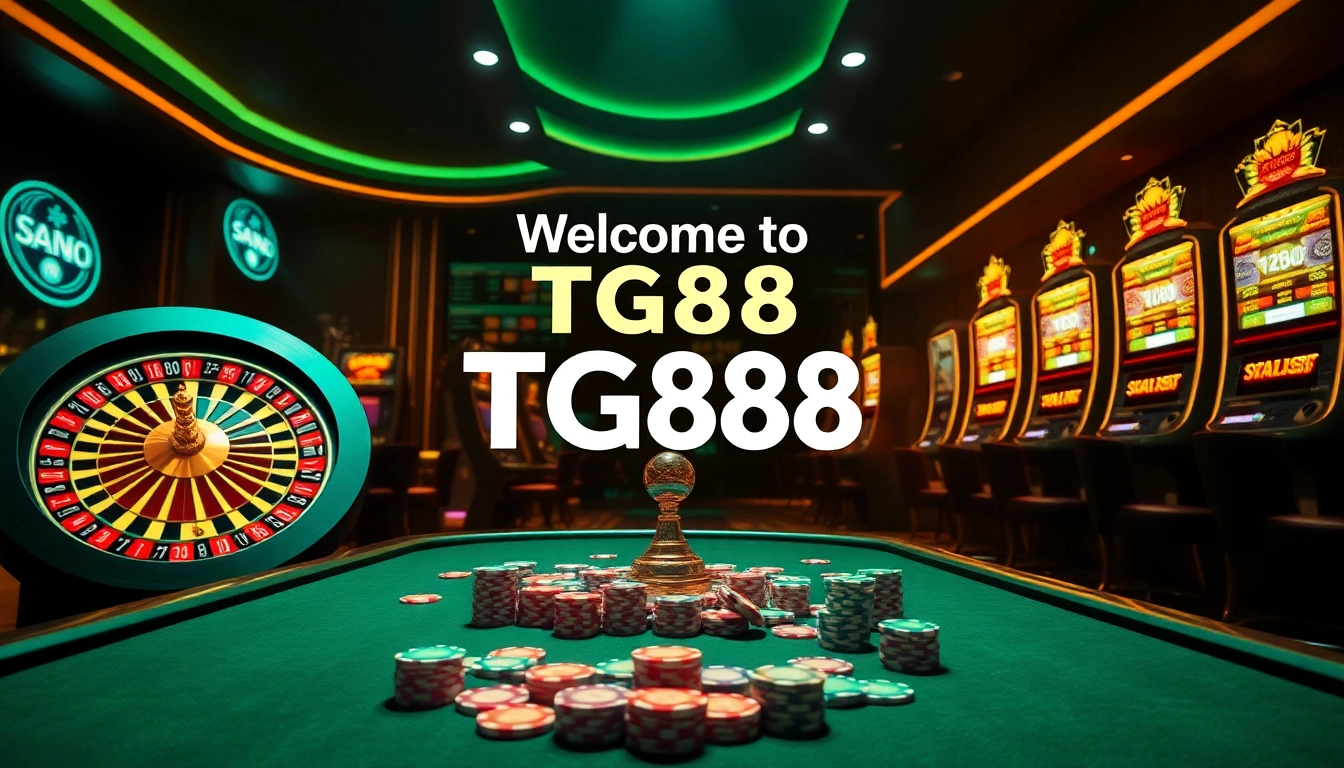 Experience tg88 đăng nhập at an online casino with vibrant games, poker chips, and a thrilling atmosphere.