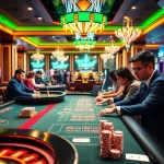 E1Sport enthusiasts enjoying a thrilling game of poker amidst a vibrant casino atmosphere.
