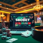 Experience the thrill of sbobet login indonesia in a luxurious casino setting with vibrant gambling elements.