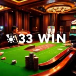 Experience the excitement of poker with 33WIN at a luxurious casino table.