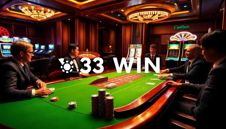 Experience the excitement of poker with 33WIN at a luxurious casino table.