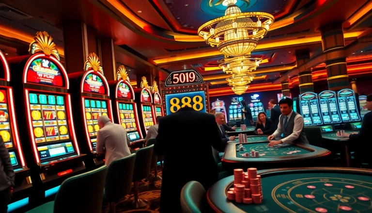 Experience the thrill of slot88 machines in a vibrant casino scene filled with excitement.