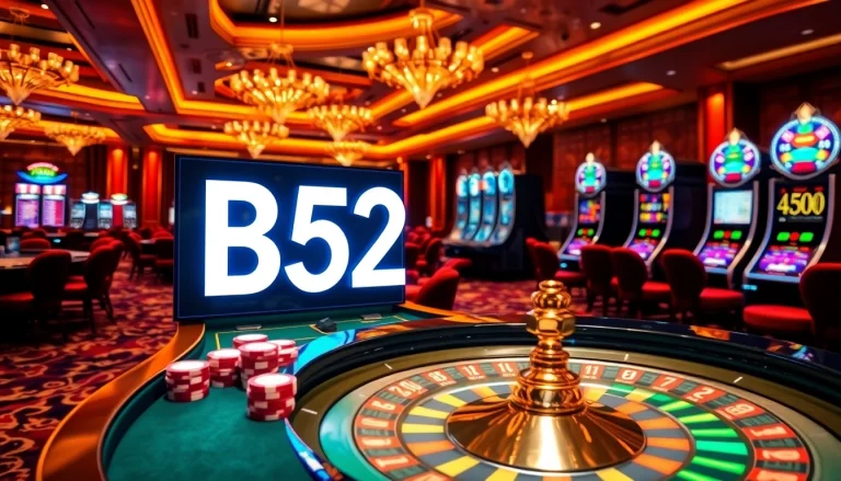 B52 casino gaming experience featuring vibrant tables and poker chips in an exciting atmosphere.