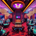 Players engaging at casino tables and slot machines at tk88, showcasing excitement and variety in gaming.