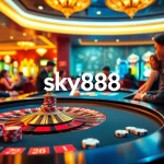 Players enjoy an exciting game of roulette at sky888 casino, showcasing thrilling gambling action.