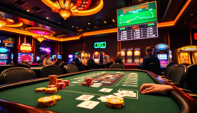 Exciting gameplay at SODO Casino showcasing vibrant poker chips and immersive gambling atmosphere.