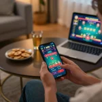 Engaging in strategic blackjack gameplay on go88 mobile app, showcasing an interactive home gaming scene.