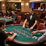 Players enjoying poker and table games at RIKVIP casino under warm ambient lighting
