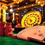 High-stakes players at a vibrant casino table, experiencing e2 bet excitement in an opulent setting.