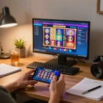 Player engaging with RIKVIP casino app on smartphone, showcasing vibrant game options.