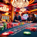 Taruhan parlay bola di meja kasino yang meriah dan penuh semangat.