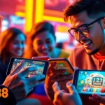 GO88 gamers enjoying a vibrant online gaming experience with diverse games on mobile devices.