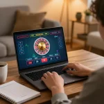 Engaged player enjoys live dealer game on lv88cha.com, showcasing a vibrant online gaming experience.