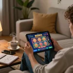 Engaging with the link vào ku3933 on a tablet for an immersive online casino experience at home.