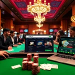 Players at a poker table experiencing thrilling gameplay at https://nk88.fyi/ with vibrant chips and cards.