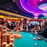 Menyaksikan permainan SBOBET88 dengan lampu bernuansa cerah dan pemain bersemangat.
