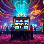 Experience the excitement of slot olympus with vibrant slot machines in a luxurious casino.