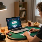 B52 player strategizing in an engaging online poker game at home