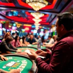 Engaged players experiencing uu娛樂 in a vibrant casino with card tables and glowing slot machines.