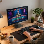 Engaging online gaming scene highlighting Trang Chủ C168 with live dealer blackjack setup at home, creating a strategic atmosphere