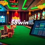Experience thrilling gameplay at 58win club with vibrant casino tables and colorful poker chips.