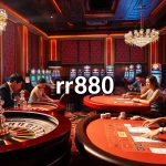 Experience the excitement of rr888 gaming as players engage at vibrant casino tables and slot machines.