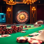 Experience the thrill of raja luck at a luxurious casino with vibrant gaming tables and professional poker chips.