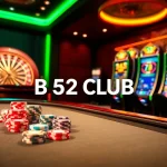B52 CLUB invites players to engage in exciting casino games with colorful chips and a lively roulette wheel.
