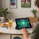 Player engaging with FC88 live dealer game on tablet in a cozy home setting