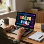 Engaging in live dealer games on https://rr88.select/ from a stylish home office.