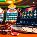 Engaging in online gaming at Wingslots77 Login with vibrant slot machines and elegant casino setups.