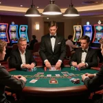 SC88 blackjack table scene with players and dealer focused on gameplay strategy.