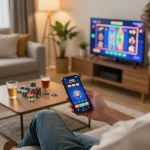 Player engaging with Fun 88 mobile app during relaxing home gaming session